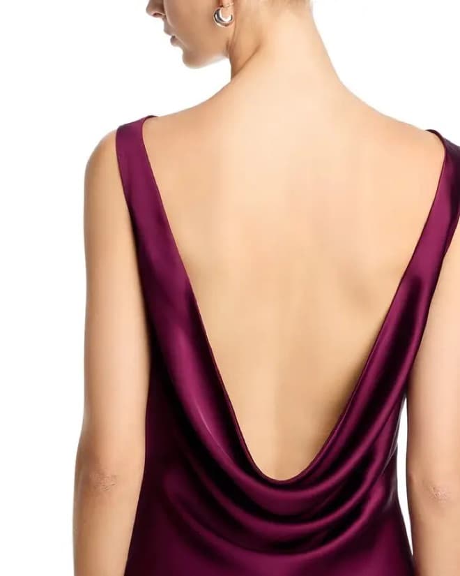 Low Back Satin Gown - Burgundy - Size S - Image 4