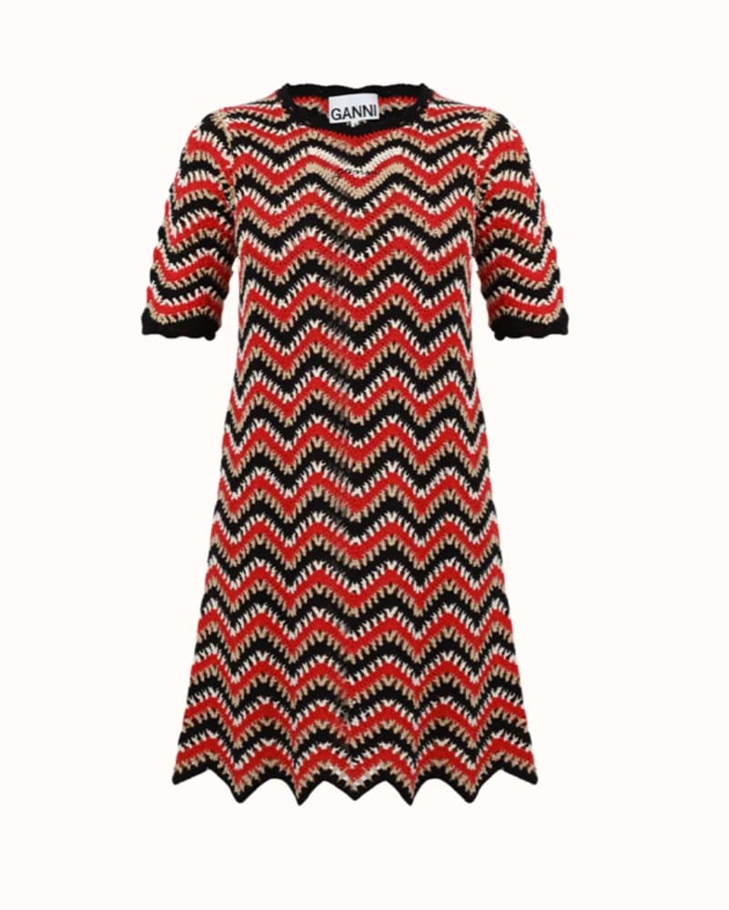 Ganni Knit Crochet Red And Black Mini - Image 4
