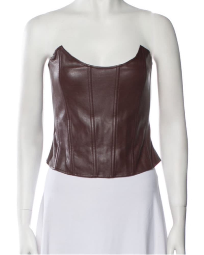 Miaou Brown Faux Leather Corset Pant Set - Image 2