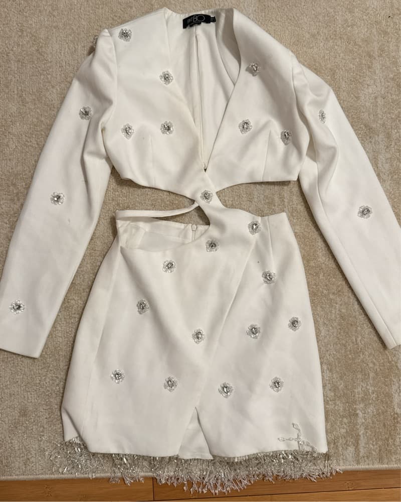Patbo Glam White Embellished Mini Dress - Image 3