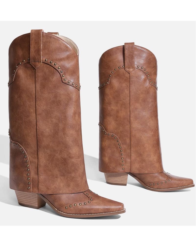 Studded Brown Cowgirl Boots - Image 2