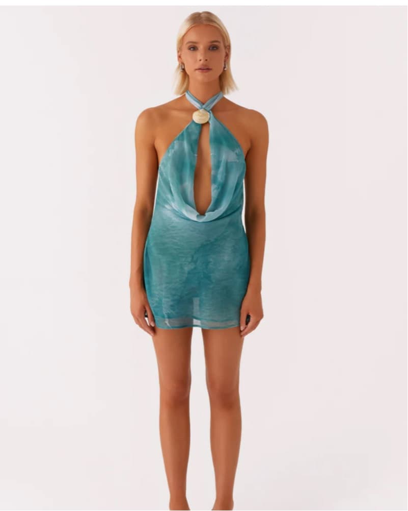 Blue Cowl Mini Dress - Image 2