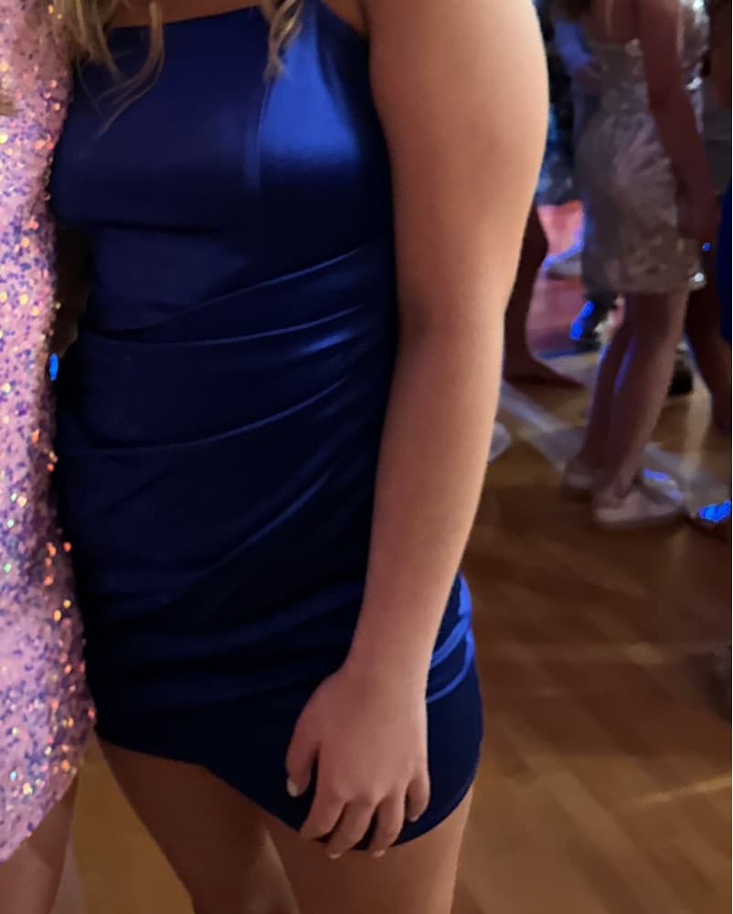 Stunning Sapphire Satin Cocktail Dress - Image 2