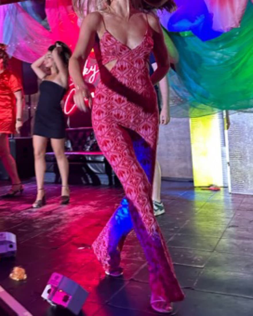 Zara Red And Pink Cut Out Jumpsuit Small - Image 5