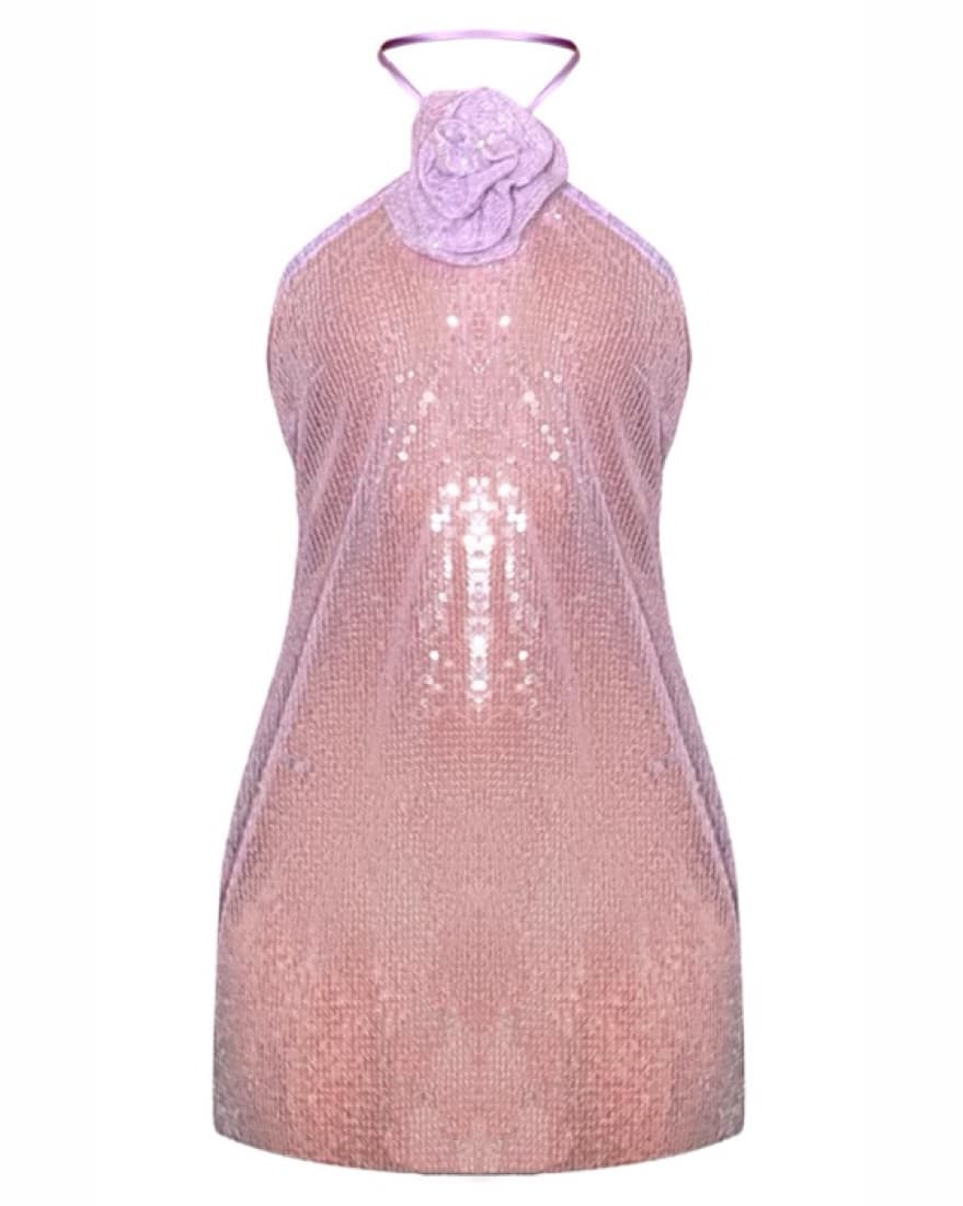 Lilac Sequin Halterneck Dress - Image 2
