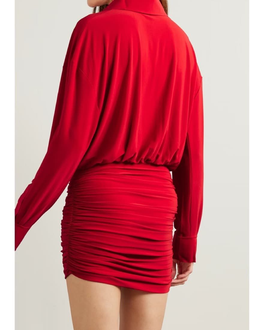 Ruched Red Stretch Mini Dress  - Image 2