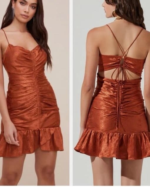 ASTR Copper Mini Ruched Satin Dress - Image 1