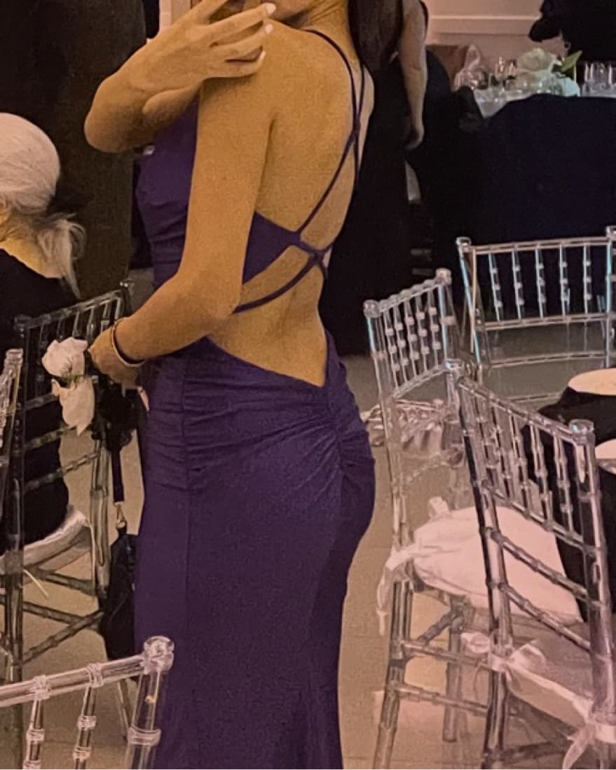 La Femme Gown Purple Strappy Back - Image 2