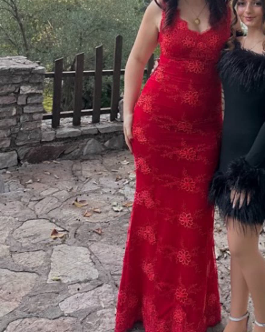 Elegant Red Lace Gown - Image 1