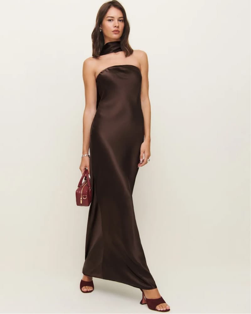 Brown silk Reformation dress - Image 1