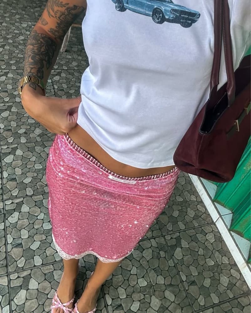 Handover Pink Sequin Skirt - Image 1