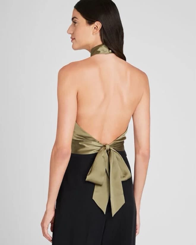 Green Silk Open Back Halter Club Monaco - Image 2