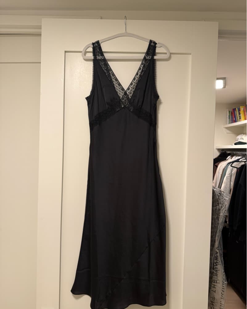 Black Satin Aritzia Midi Dress - Image 1