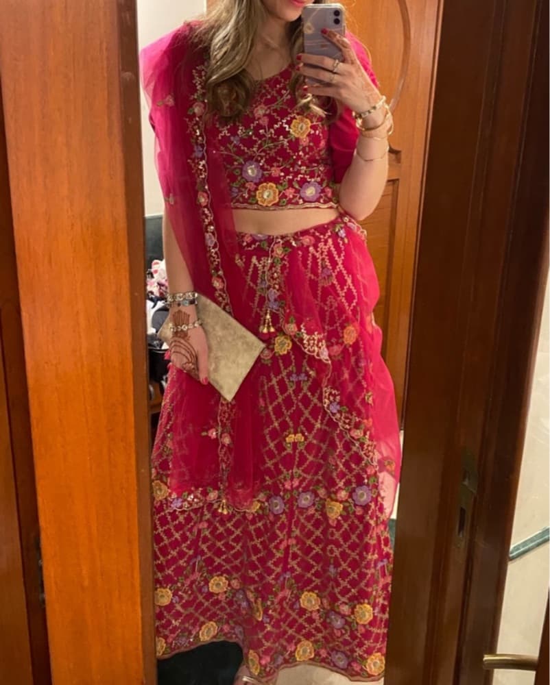 Pink Embroidered Lehenga - Image 1