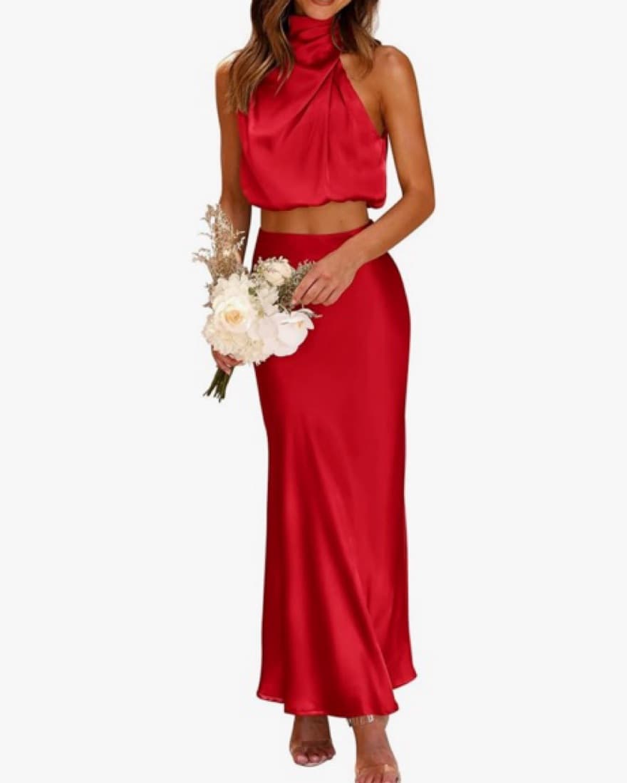 Red two Piece Silk Set - Image 1