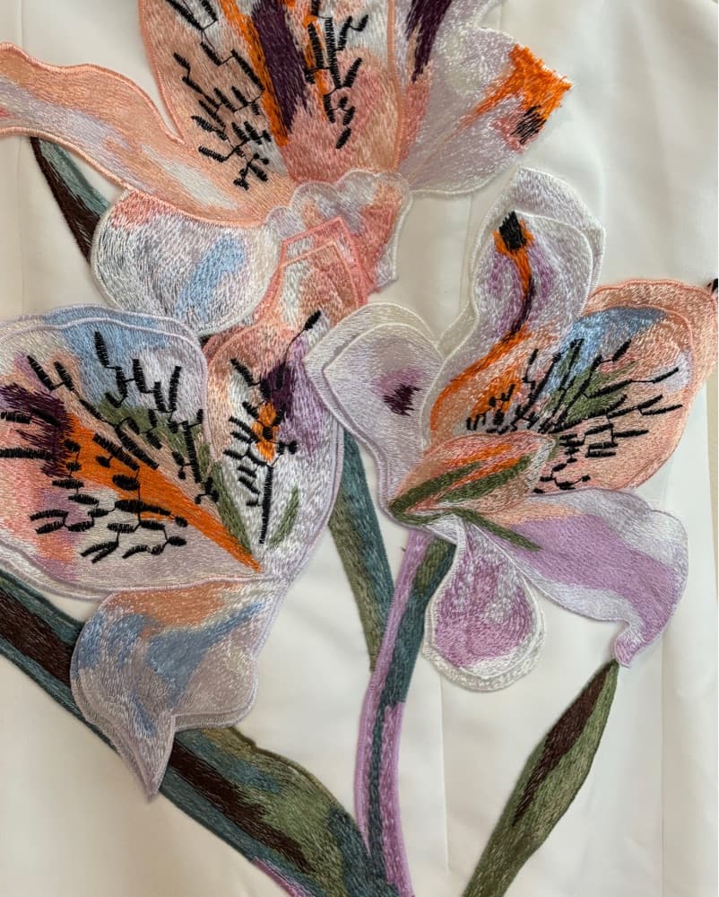 White Strapless Dress With Orchid Applia - Image 3