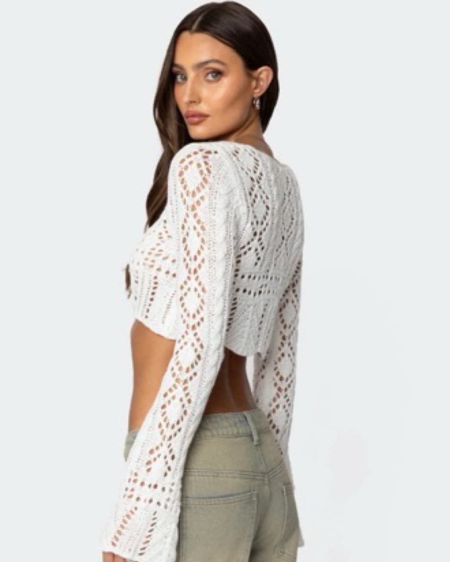 Long Sleeve Crochet Crop Top - Image 5
