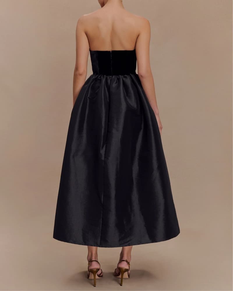 Strapless Velvet Midi Dress - Image 3