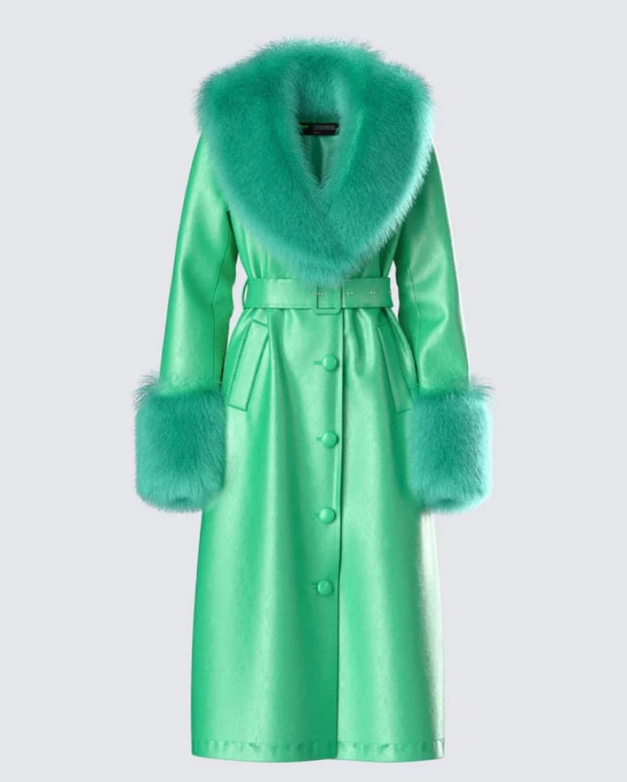 Willa Green Vegan Fur Leather Coat - Image 1