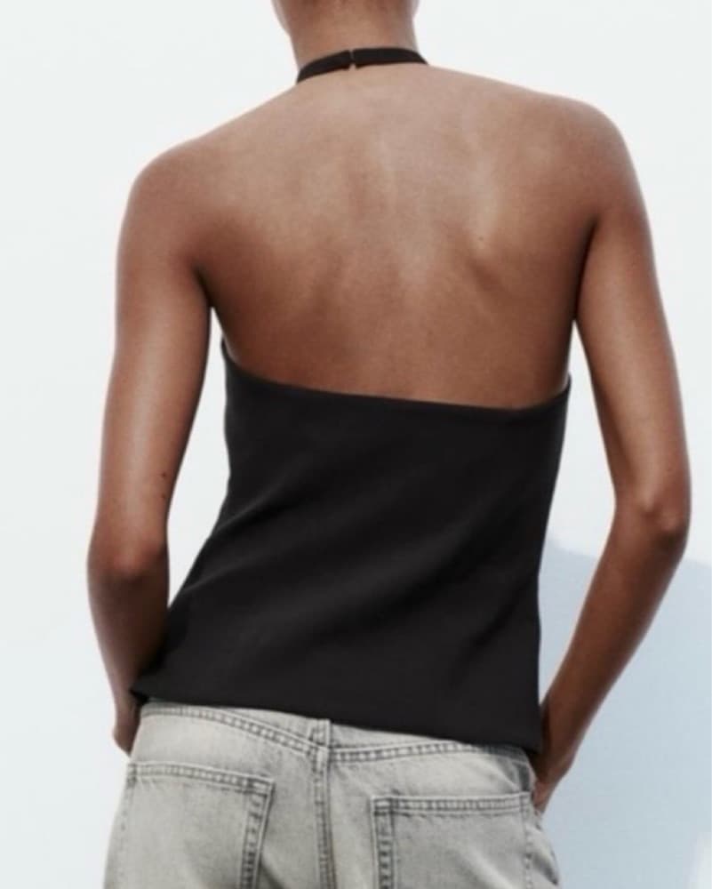 Zara Sequin Bow Black Halter Tank - Image 3