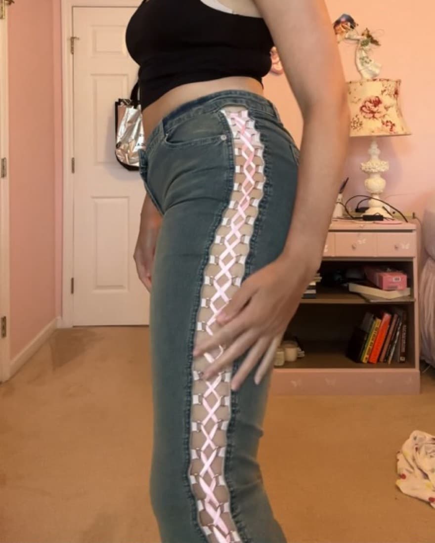 I Am Gia Posie Jeans with Pink Lace - Image 2