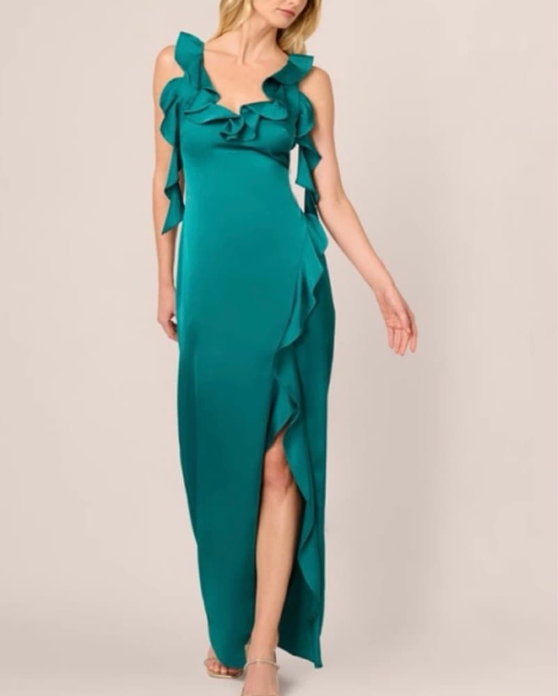 Teal Green Ruffle Maxi Dress - Image 1