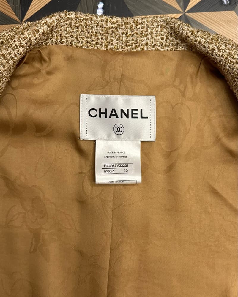 Chanel Tweed Jacket Tan Gold | 40 - Image 3
