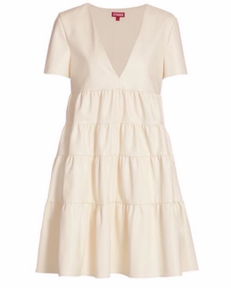 STAUD Mini Faux Leather Tiered  Dress - Image 2