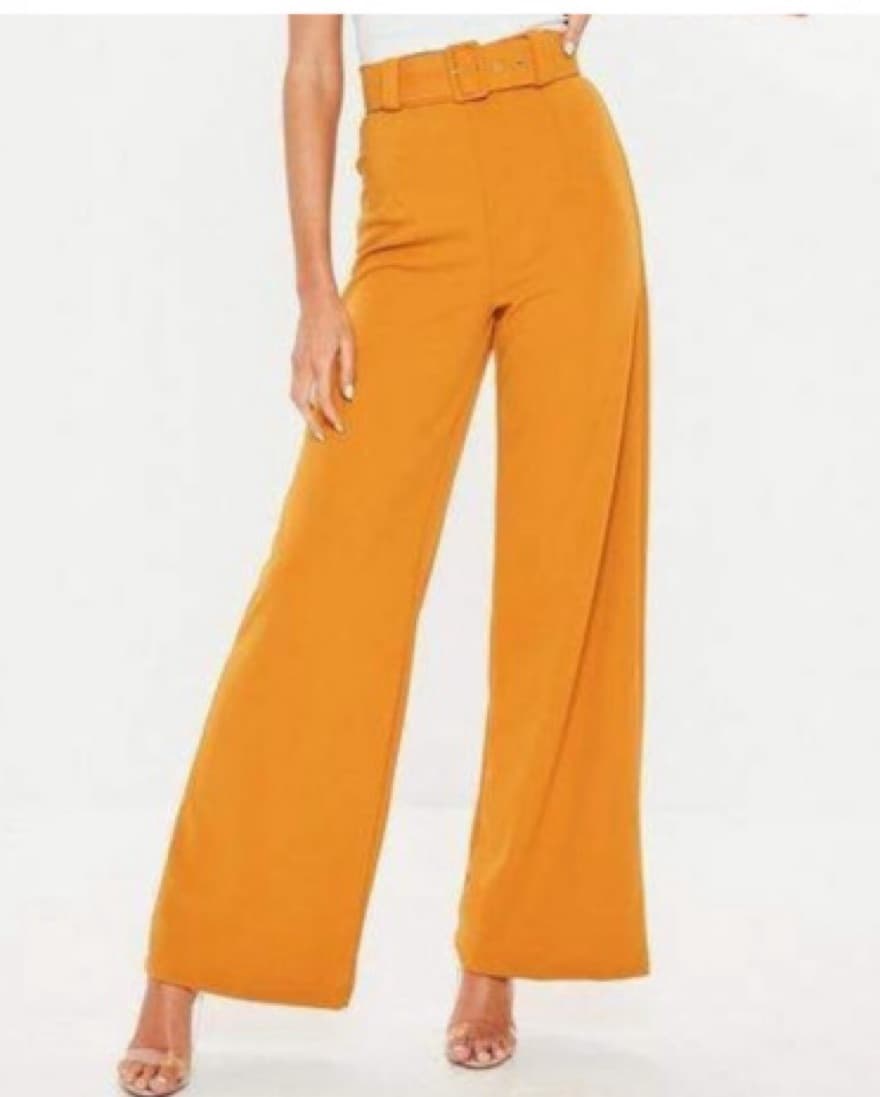 mustard belted wide flare trousers - Image 1