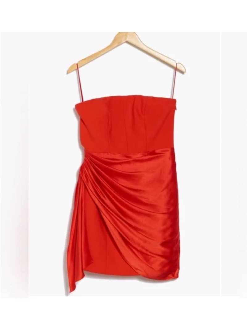 Red Side-Tied Strapless Mini Dress - Image 3