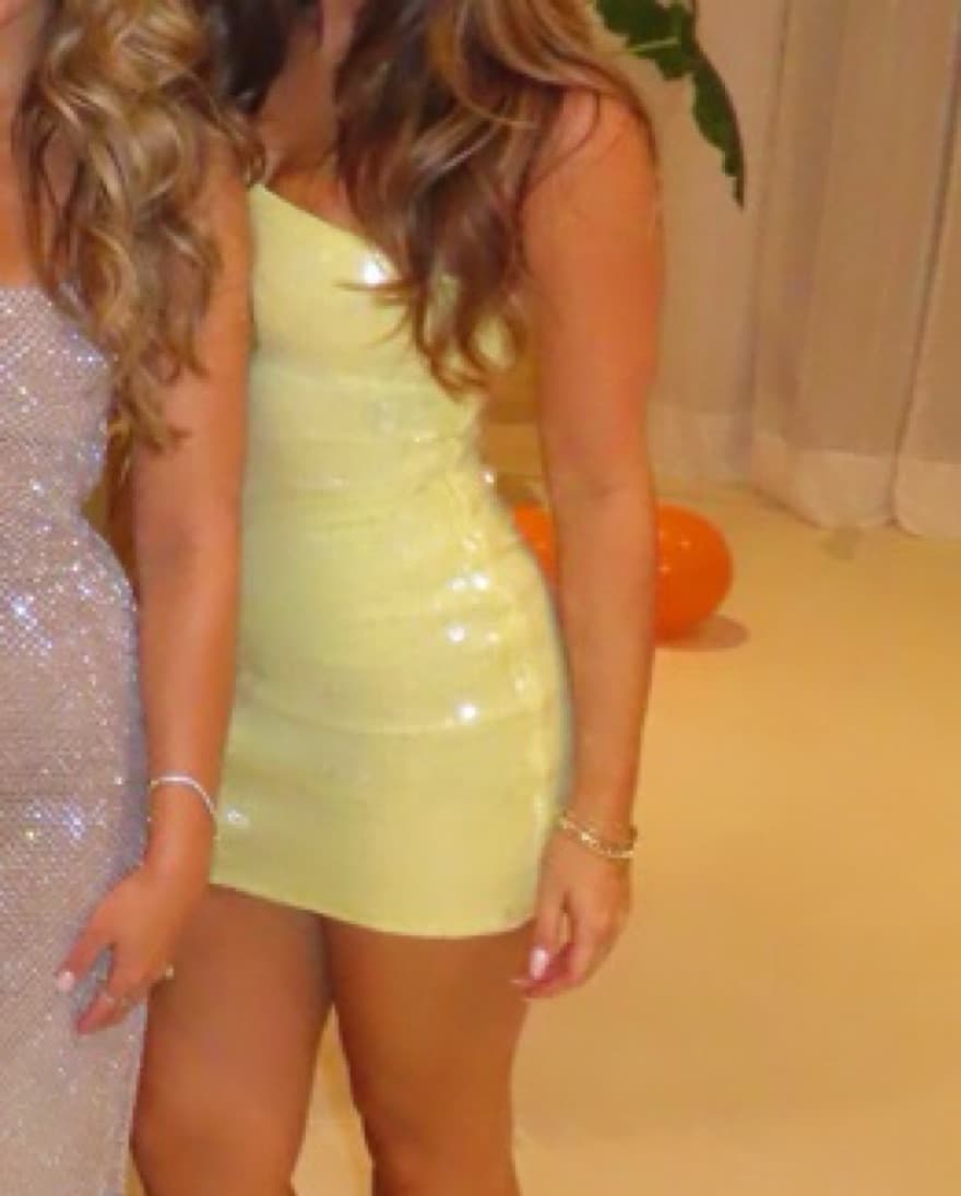 Yellow Sequin One Shoulder Mini Dress - Image 4