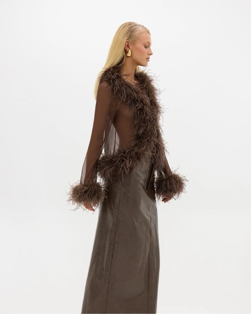 Bubish Gigi Sheer Feather Blouse - Choco - Image 4
