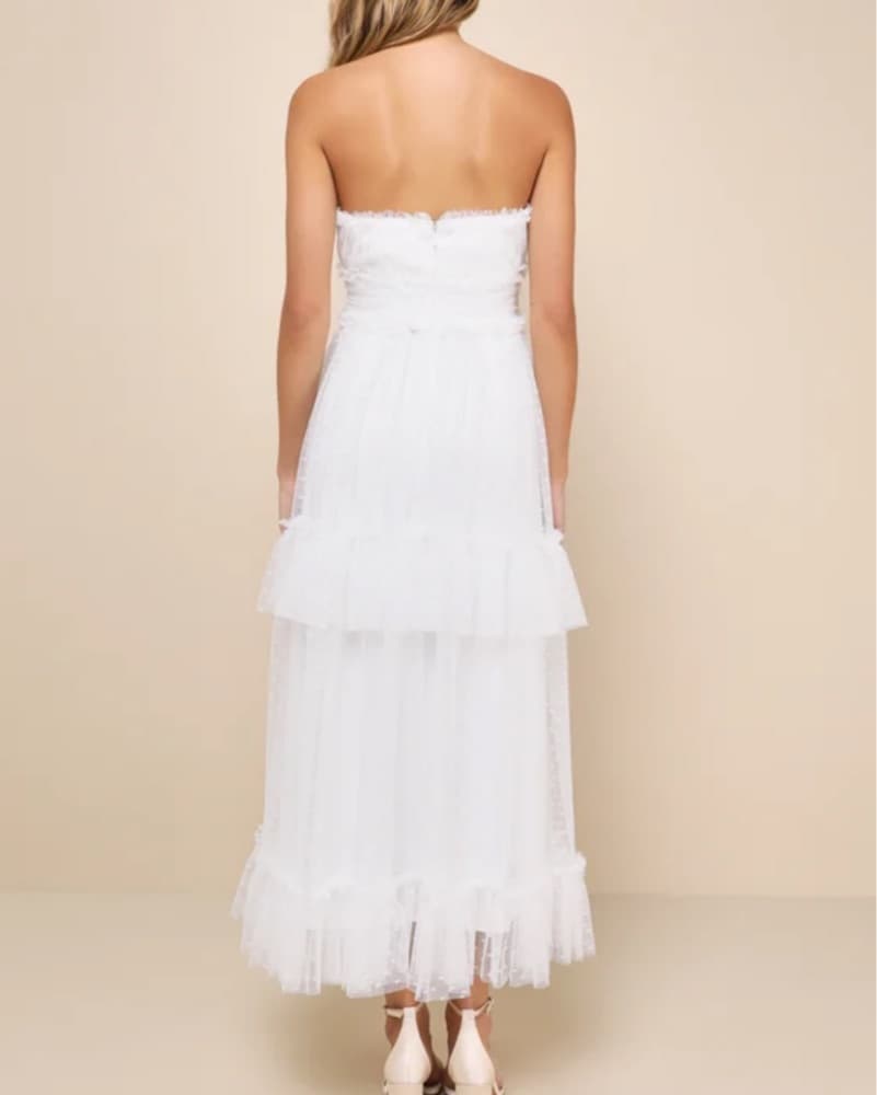 Lulus White Mesh Strapless Midi Dress M - Image 3