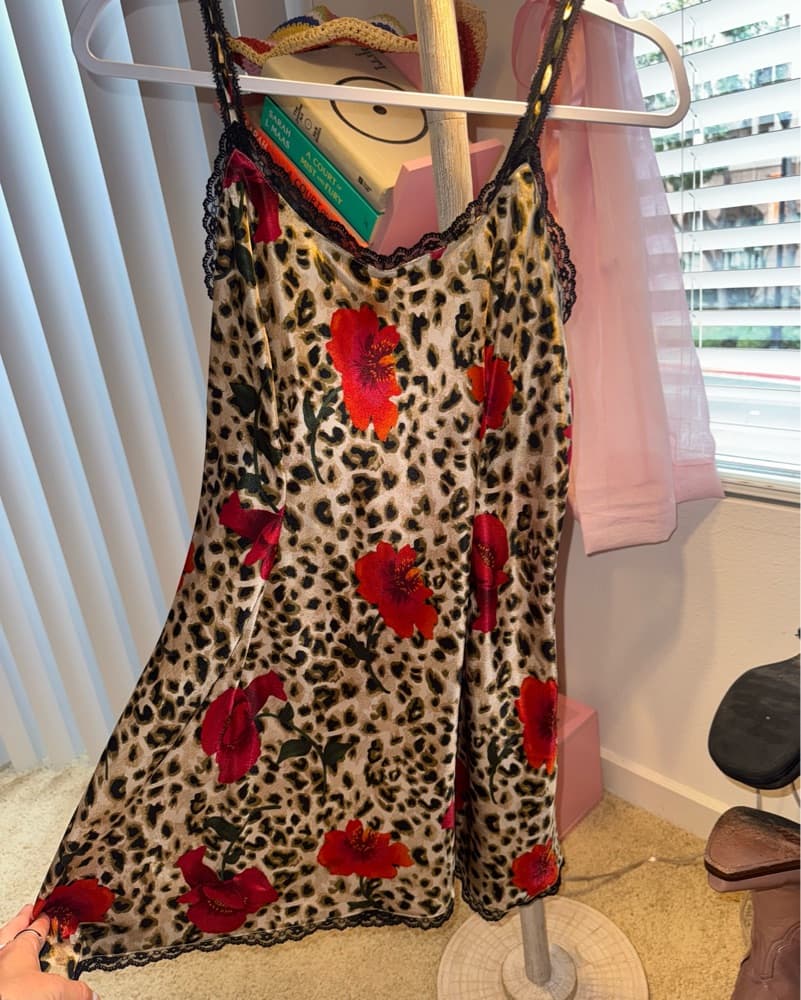 Chic Leopard Floral Slip Dress - Image 1