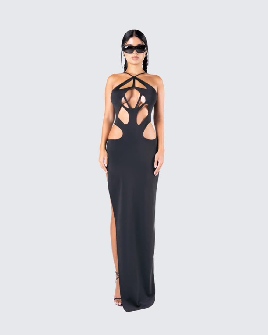 Finesse Black Cut Out Long Dress - Image 1