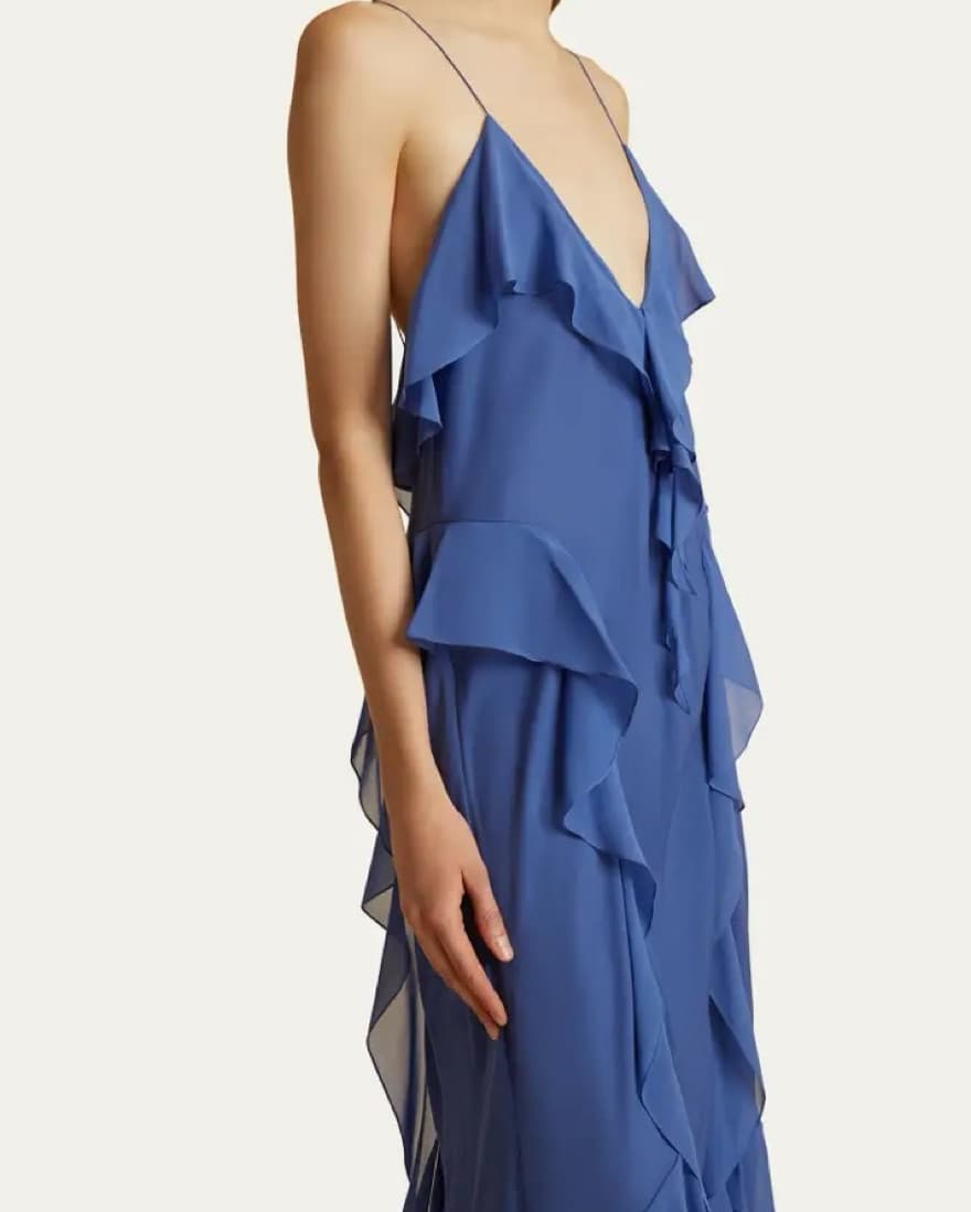 Khaite Pimm Dress Blue Ruffle 12 - Image 3