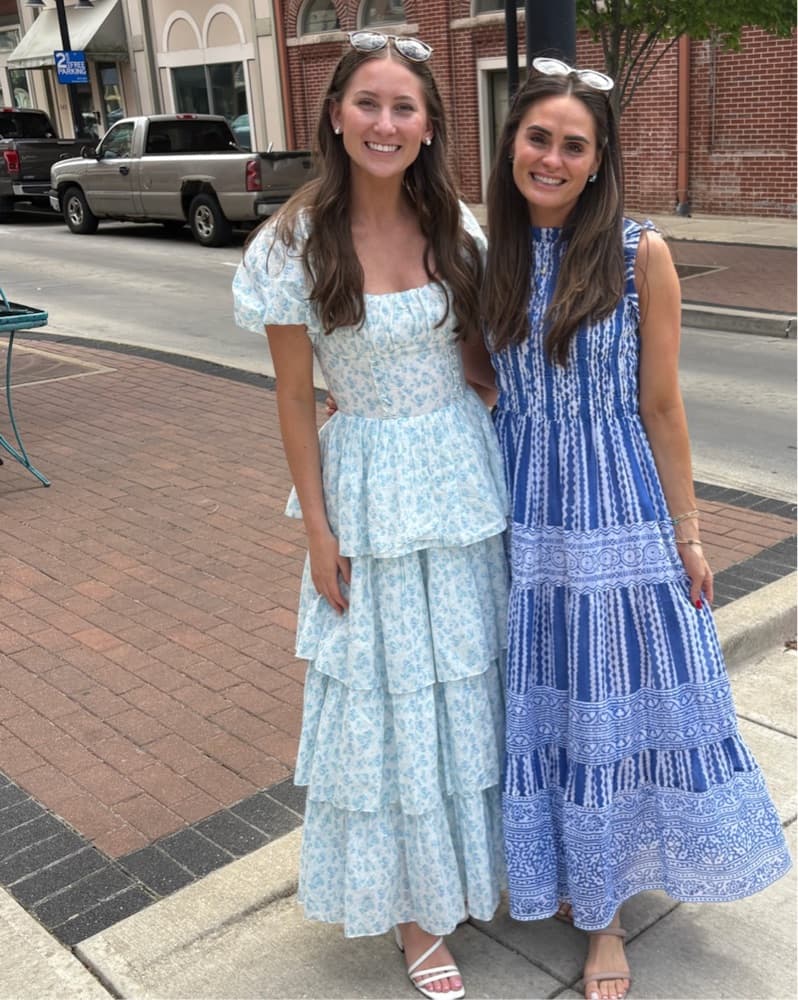Blue and White Floral Ruffle Dress - Image 1