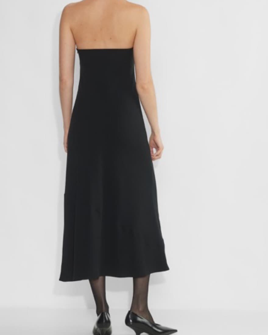 Black Strapless Crepe Midi Dress - Aritz - Image 4