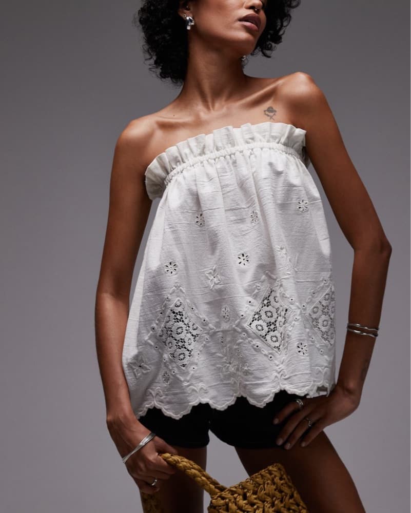 Topshop Lace Inset Strapless Top - Image 1