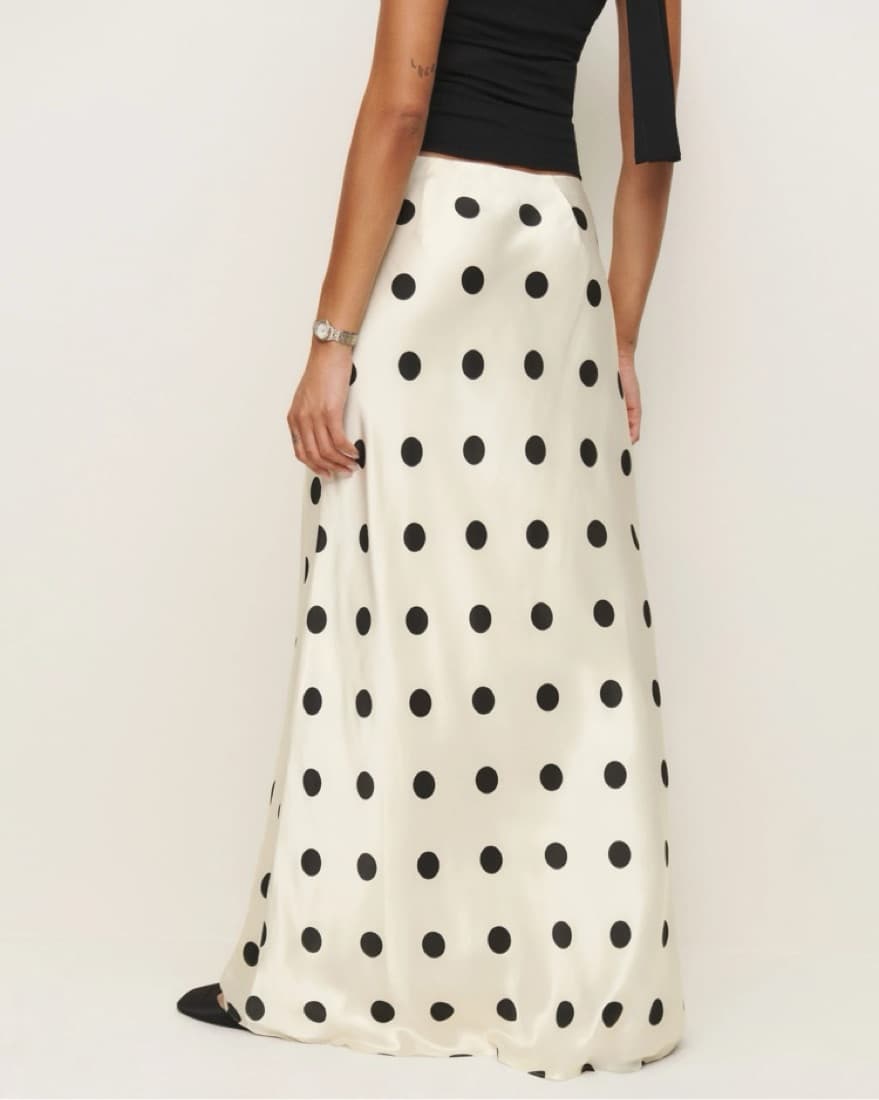 Reformation Cream Polka Dot Maxi Skirt | date night, night out, dinner skirt, chic - Image 2