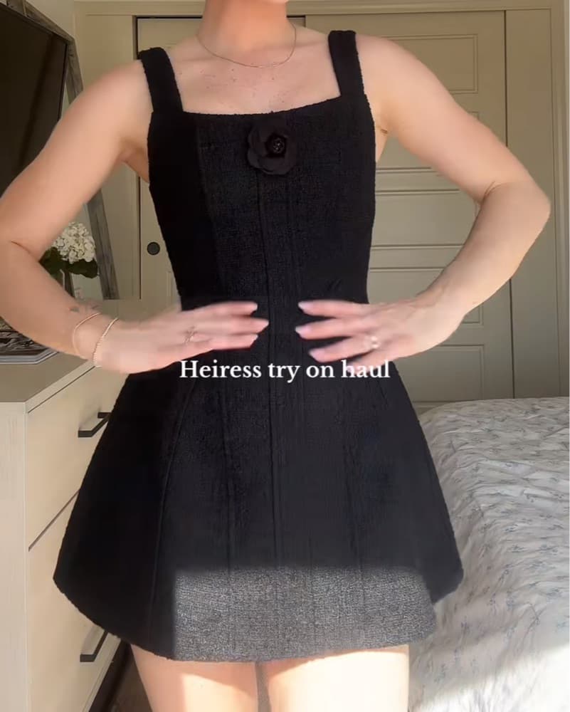 Black tweed Mini Flower Dress  - Image 2