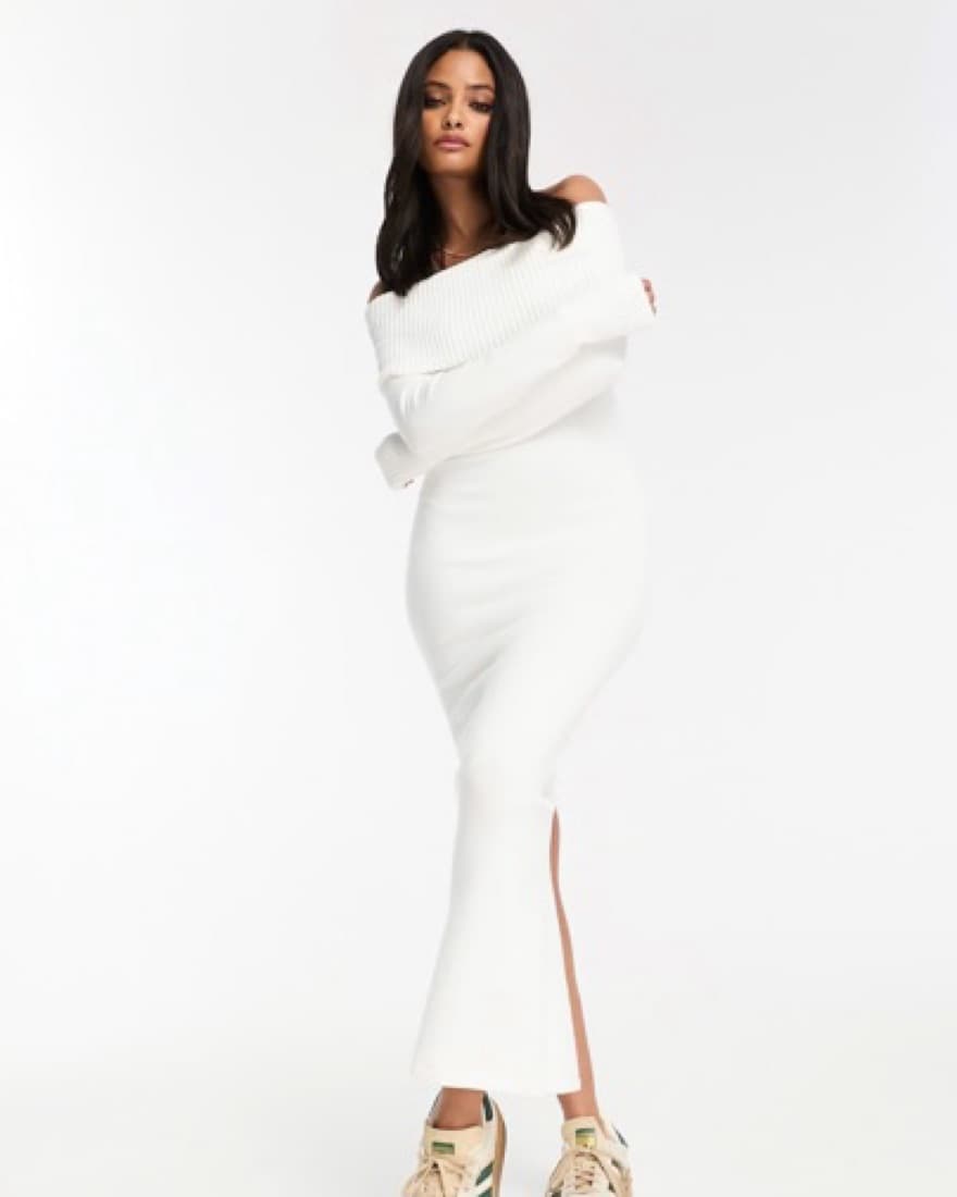 BERSHKA White Knit Midi Dress   - Image 1