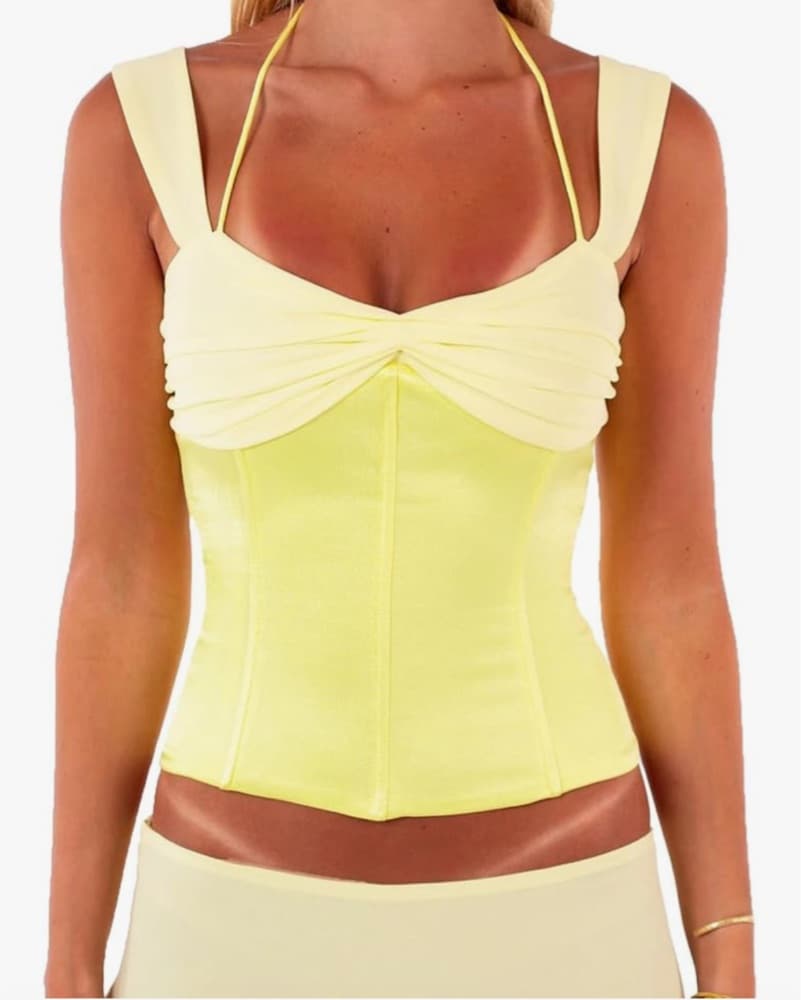 Yellow Lace Up Corset Crop Top - Image 1