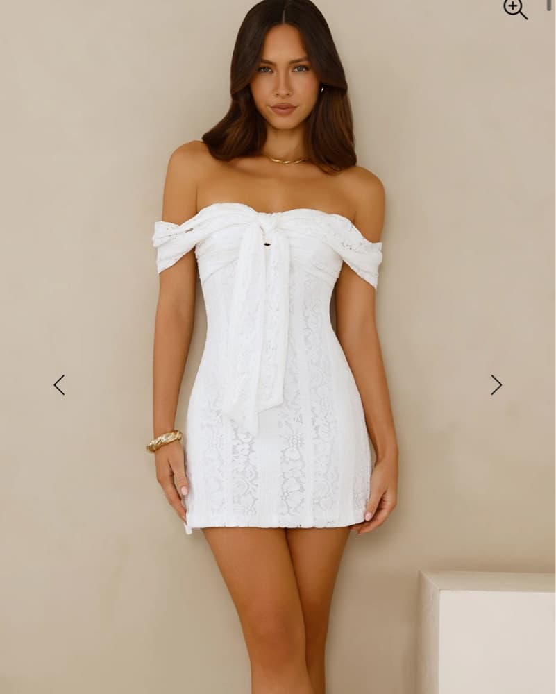 White Lace Off The Shoulder Dress - Image 1