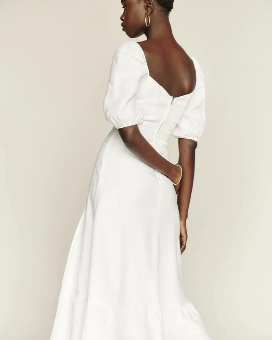 White Puff Sleeve Reformation Dress  - Image 3