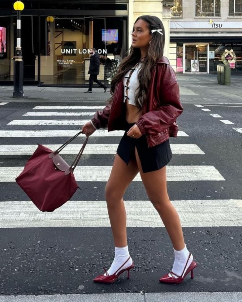 Halley Faux Leather Red Bomber Jacket 🍒 - Image 2