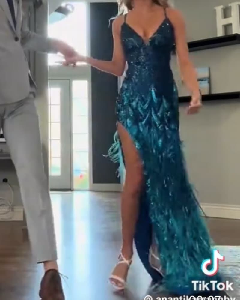 JOVANI 37678 Sequin Long Feather Dress - Image 3