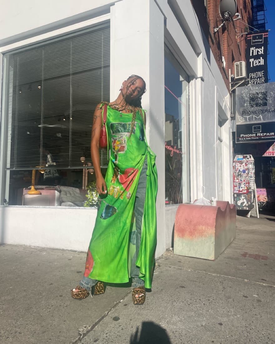Acne Studios Green Silk Dayla Dress - Image 2