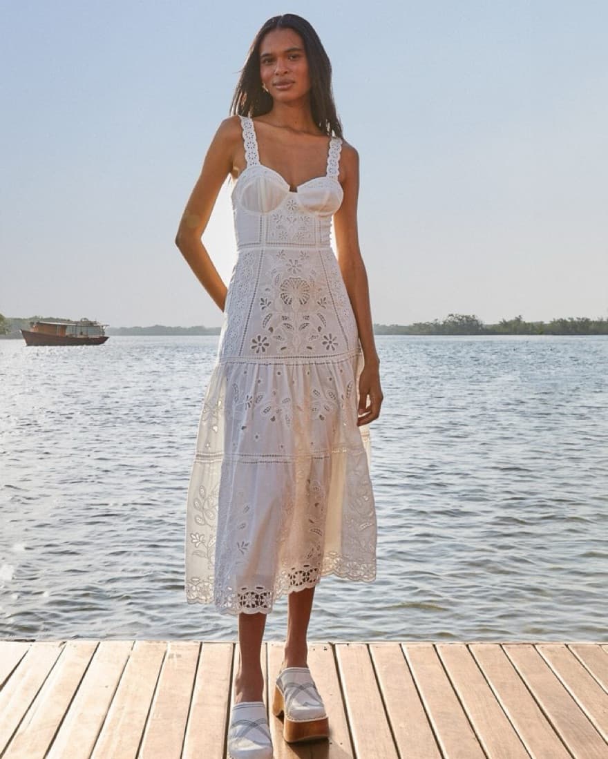 White  Richelieu Embroidery Dress - Image 5