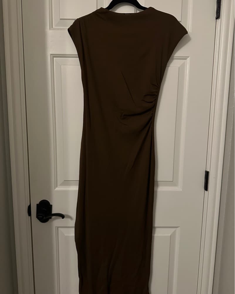 Zara Brown Drapped Midi Dress - Image 3